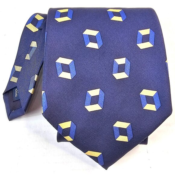 Polo By Ralph Lauren Mens Silk Tie Geometric Yellow Blue Cube Pattern USA - Picture 1 of 7